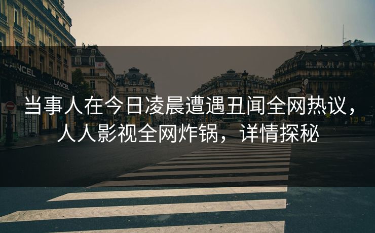 当事人在今日凌晨遭遇丑闻全网热议，人人影视全网炸锅，详情探秘